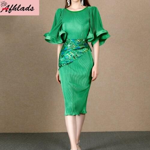 Ladies Flare Sleeve Ruffles Vestidos Womens 2021 Summer New Slim High Waist Bodycon Sexy Streetwear Skinny Party Midi Dress