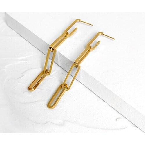 DAVINI Golden Link U Shape Drop Earrings Brass Geometric Long Dangle Earrings for Women Chic Stylish Earrings Jewelry MG185