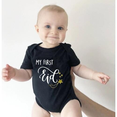 2021 New Baby Short Sleeve Jumpsuit Leisure Letter Print My First Eid Girl Boy Rompers Newborn Baby Clothes Newborn Baby Gifts