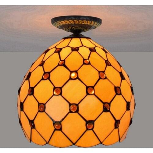30cm European-Style Yellow Beads Tiffany Multi-Color Glass Restaurant Bedroom Aisle Corridor Bathroom Spherical Ceiling Lamp