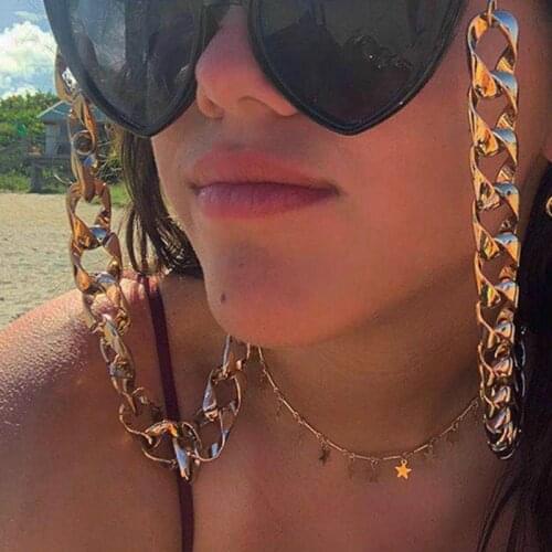 2020 Punk Rock Big Statement Gold Color Glasses Chain Trendy Chic Sunglasses Strap Acrylic Wide Chain Jewelry