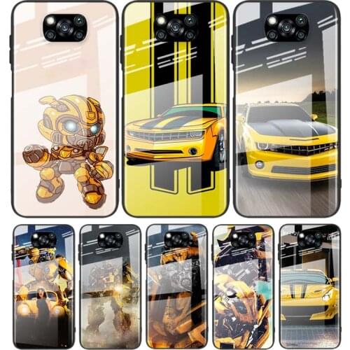 Tempered Glass Cover Luxury Hot Bumblebee Sports car For Xiaomi POCO F3 F2 X3 NFC X2 M2 Pro Shockproof Shell Phone Case