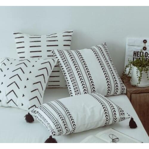 Black White Cushion Cover Home Decoration 45x45cm/35x50cm Canvas Pillow Cover Simple Geometric Printed Nordic Style