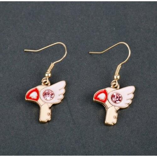Dongsheng 4 Design Anime Card Captor Sakura Kinomoto Key Angel Wings Dangle Earrings Cosplay Cardcaptor Sakura Flower Star Wings