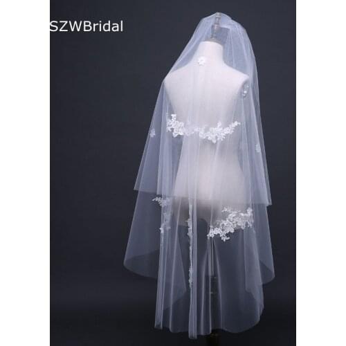 New Arrival Two Layers Wedding veils Lace Applique Urne mariage Bridal Veil Ivory Wedding accessories Matrimonio braut