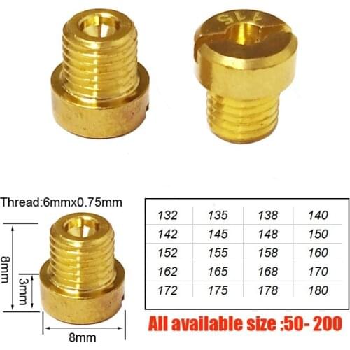 M6 Thread 6mm Main Jet for DellOrto Piaggio POLINI Carburetor NC Injector Nozzle Size 132-180