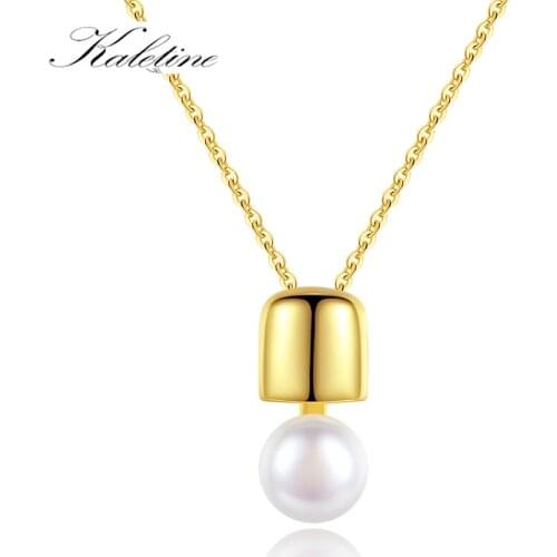 KALETINE Fashion Pearl Geometric 925 Sterling Silver Pendants Necklaces For Women Gold Color Link Chain Necklace Jewelry Gift