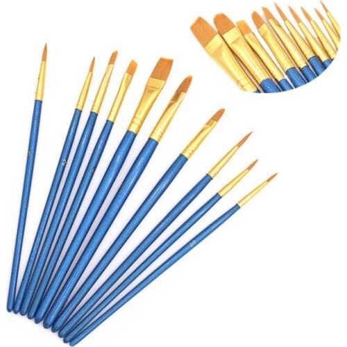 10 Pcs/set Nylon Hair Paint Brush Pearly Blue Color Wooden Pole Art Drawing Watercolor Brushes Professional Tool