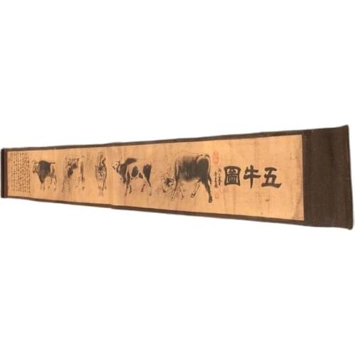 China Ancient picture paper long Scroll painting Five cattle charts