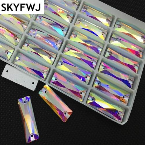 Cosmic Baguette Crystal Clear AB Sew on Rhinestone Flatback Glass Crystals Sewing Stones 6x18,5x15,7x21,8x24,9x27mm