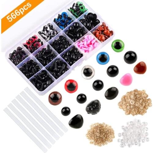 LMDZ 566Pcs Safety Eyes and Noses Set Plastic Safety Eyes and Noses with 280pcs Washers and Glue Stick for Animal Stuffed Toys