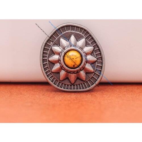 Lot 10X 19*18mm Vintage Silver Yellow Bead Cute Sun Flower Conchos for DIY Leathercraft Wallet Purse Leather Bag Belt Decor