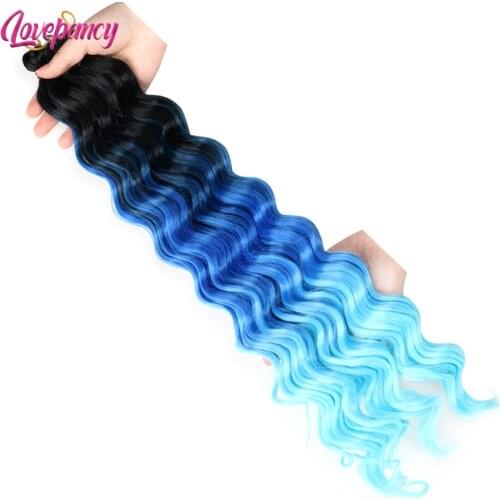 Lovepancy Deep Wave Wigs Crochet Braiding Hair Extensions For Black Women 22Inch Long Curly Fashion Twists Ombre Blue Hair Daily