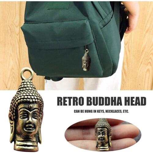 Mini Buddha Decoration Pendant Brass Handmade Necklace Key Meditation Fortune Buddha Head