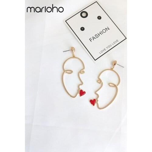 Fashion Metal Abstract Art Human Face Drop Earrings Heart-shaped Drip Glazed Facebook Face Earrings Simple Jewelry Girl Gifts