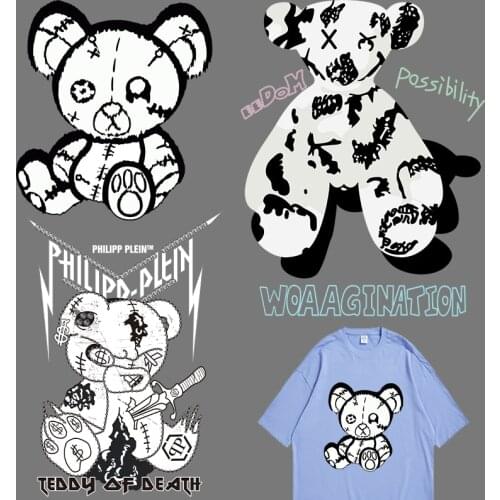 Cartoon Bear Stickers T shirts cute patches Letter Stickers Heat Transfer printing Patches for clothing Ironing stickers