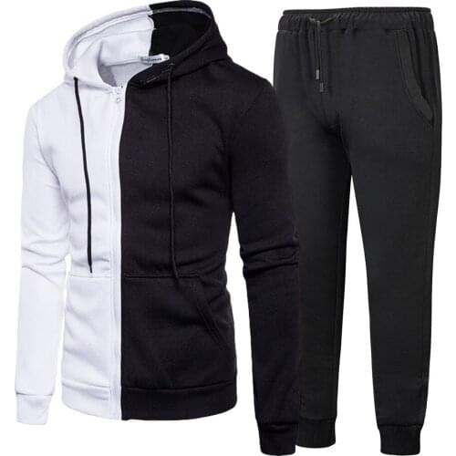 Mens Sports Suit Autumn Winter Sweatshirt +Pant Jogger Tracksuit Youth Hooded Casual Personalized Splicing Sportswear Two-piece