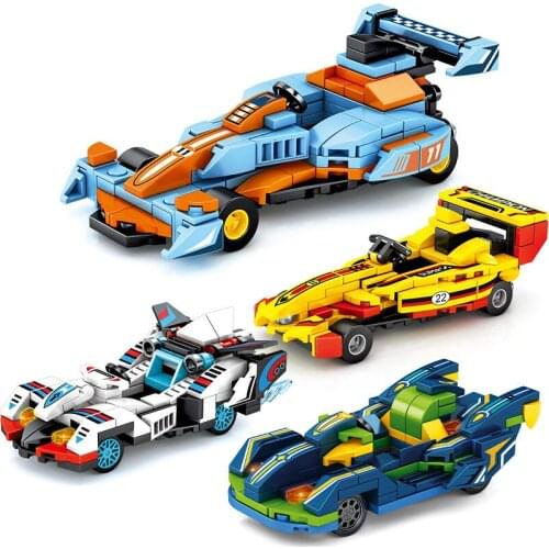 4 Sets High Speed Pull Back Racing F1 Simulation Car Models Building BricksBoys DIY Vehicle Toys Gift