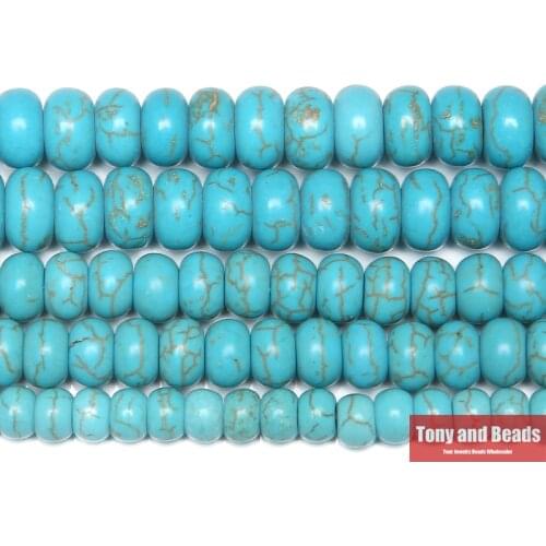 Natural Blue Turquoises Rondelle Loose Beads 15" Strand 6 8 10 MM Pick Size For Jewelry Making