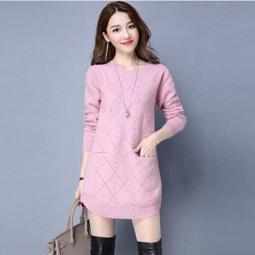 New Autumn Winter Women Knit Pullovers Sweaters Solid Color O-neck Long-sleeved Sweaters Fashion Loose Knit Pullover Women Tops