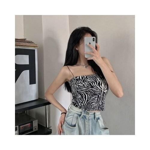 Sexy Spaghetti Strap Zebra Pattern Crop Top Sexy Women Top Base One-Piece Lingerie Fashion Casual Streetwear Camisole