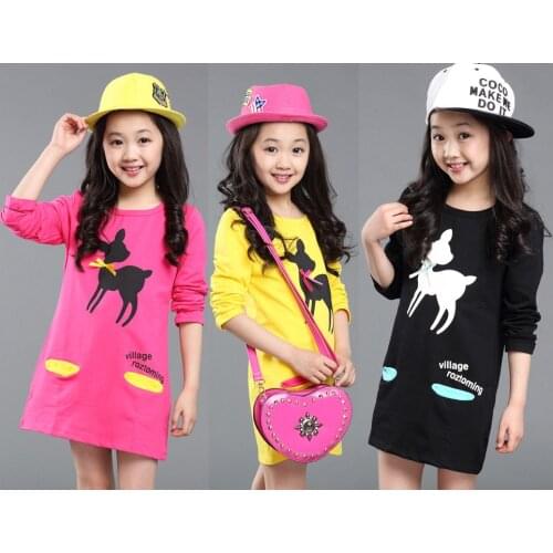 Big Size Girls Dress Summer Full Sleeve Cartoon Fawn Birthday Gift Party Princess Dress For GIrl 2-10 Years Old Kids Clothes