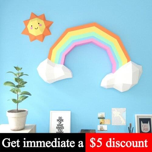 Sun Rainbow Clouds Wall Decor Home Art Decoration Paper Model,Low Poly 3D Papercraft,Handmade DIY Origami Adult Craft Toy RTY218