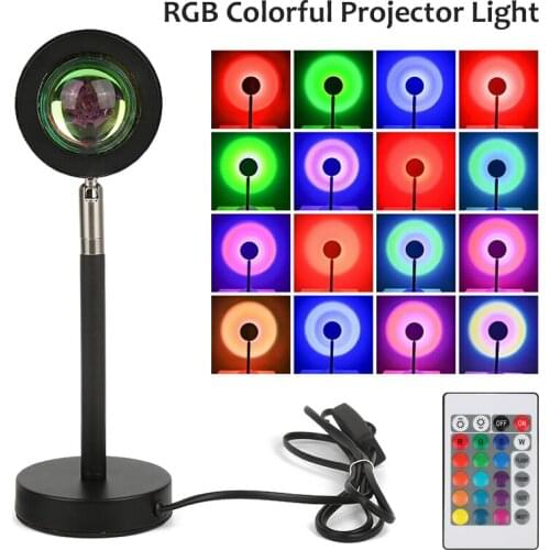 Sunset Projector Lamp Remote Contro Rainbow Led Night Light for Home Bedroom Coffe Background Wall Decoration RGB Table Lamp