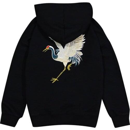 Chinese style Spring and Autumn New crowned crane Embroidery Hoodies Sweat Men Women Loose Fleece pullover Sweatshirts Coat
