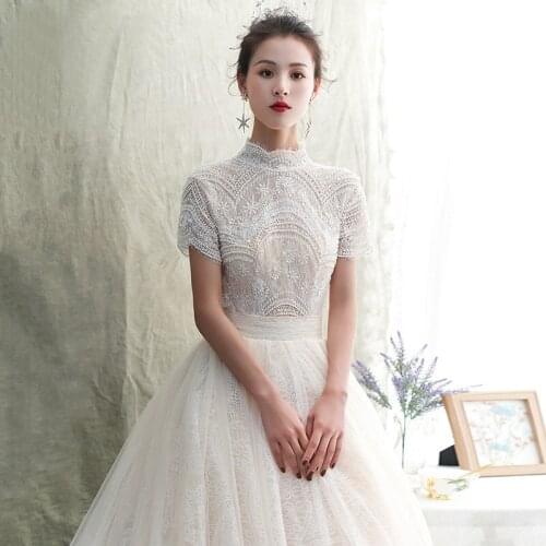 Thin Bridal Wedding Dress, New Bridal Light Wedding Dress, See-through Stand-up Collar, Large Backless Tail, Thin Wedding Dress