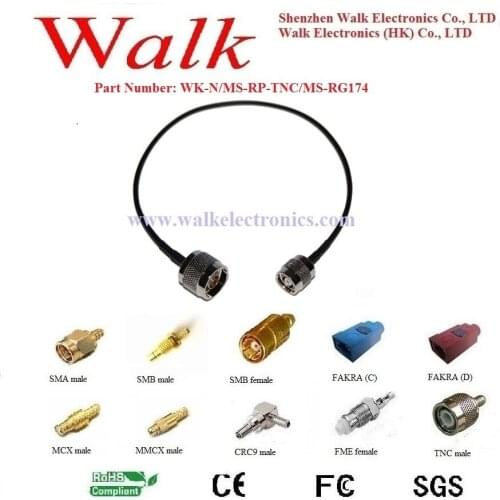 Extension cable assembly: n male straight to RP-TNC male straight with rg174 cable