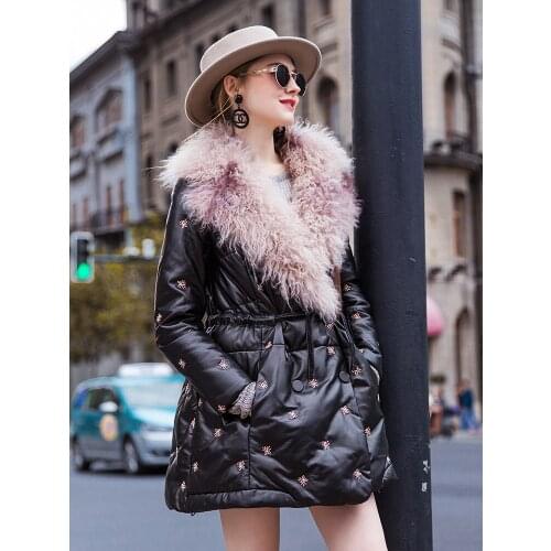 Genuine leather jacket winter jacket women lamb fur collar down jackets for women real sheepskin coat chaqueta mujer MY