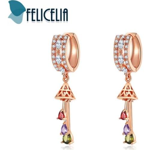Felicelia Elegant Colorful Crystal Cubic Zirconia Women Dangle Earrings For Women Rose Gold Tone Long Dangling Earrings