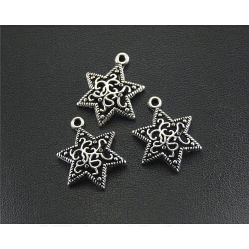 10pcs Silver Color Filigree Star Charm Pendants For Jewelry Making DIY Handmade Craft 17x21mm A1502