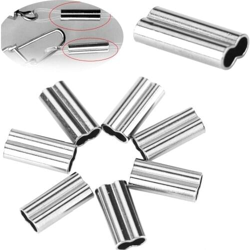 100pcs Stainless Steel Double Oval Copper Tube Fishing Line Crimping Sleeves Tube Connector Fishing Wire Tube Fishing Tackle