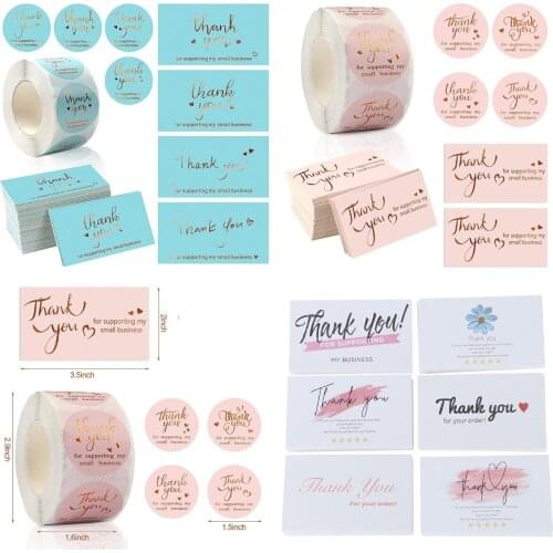 30-500pc Blue Pink Thank You For Supporting My Small Business Card Thanks Greeting Card Appreciation Cardstock For Sellers Gift