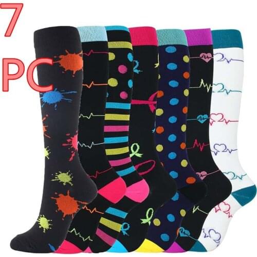 7Pcs Compression Socks Best Fit Running Breathable Long Socks Varicose Veins Fashion Socks For Men Women For Travel 20-30 MMHG