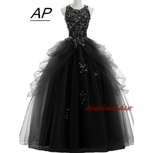 ANGELSBRIDEP New 2021 Quinceanera Dresses 15 Years Unique Neck Crystal Beading Bodice Full-Length Tulle Puffly Debutante Gowns