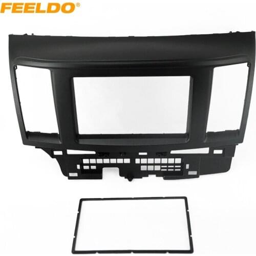 FEELDO Car 2DIN Refitting Radio Audio DVD Frame Dash Panel Fascia Frame Adaptor for Mitsubishi Fortis & Lancer Black #AM2736