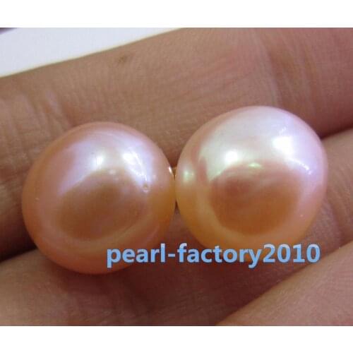 Free shipping baroque natural 12-11mm South Seas pink pearl earrings with 14 k