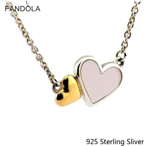 CKK 925 Sterling Silver Luminous Hearts Collier 14K Gold Necklace Pendants For Women Original Jewelry Making