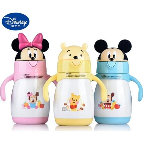 Disney Baby Stainless Steel Thermos Feeding Cup Learn Drinking Cup with Straw Thermal Bottle Leak-poof Vacuum Flask