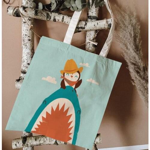 Harajuku style creative design kawaii animal canvas tote bag casual fashion large capacity canvas shoulder bag Nordic travel bag