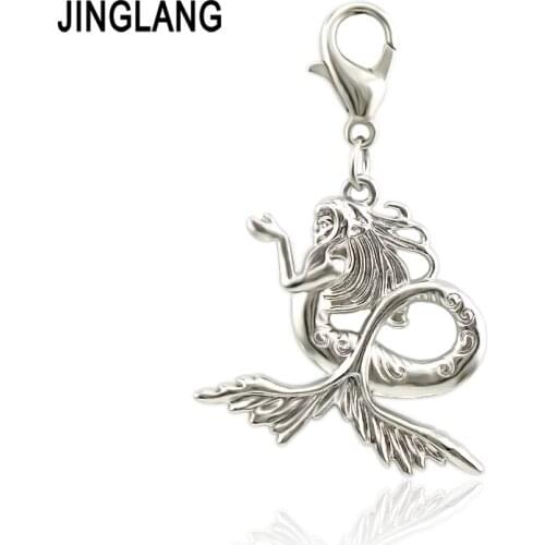 JINGLANG crystal Mermaid pendant charms suitable fit women original bracelet & necklace jewelry Accessories 50 pcs