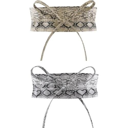 Jovivi New 1 pc Womens Obi Belt Faux Leather Wrap Self Tie Wide Waist Belt Cinch Boho Dress Belt Casual Snake Pattern Waistband