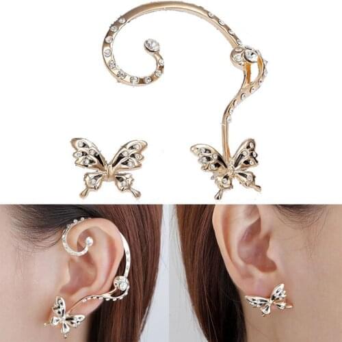 Rhinestone Butterfly Clip Earring Crystal Ear Cuff Piercing Wrap Earrings For Women Fashion Jewelry Brincos Bijoux 1PCS #61201