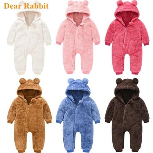 2021 New born Cute baby jumpsuit costume Newborn Boy Girl Clothes Long Sleeve Hoddies Bear Zipper Romper Autumn Winter Wear 0-4Y