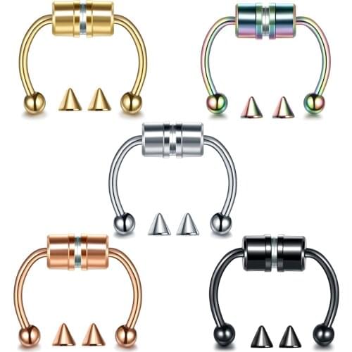 1PC Magnetic Horseshoe Ring Magnet Fake Septum Nose Hoop Clip on Non Piercied Cartilage Tragus Helix Punk Body Jewelry Gift