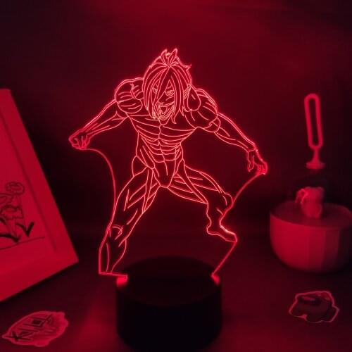 Manga Attack on Titan Anime Figures Eren Yeager Jaeger 3D Led RGB Neon Night Lights Lava Lamps Bedroom Table Desktop Decoration