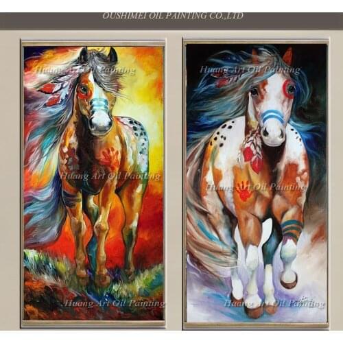 Skill Artist Painted Oil Painting Hand Painted HQ Running Colorful Horse Oil Painting On Canvas For Living Room Wall Decoration